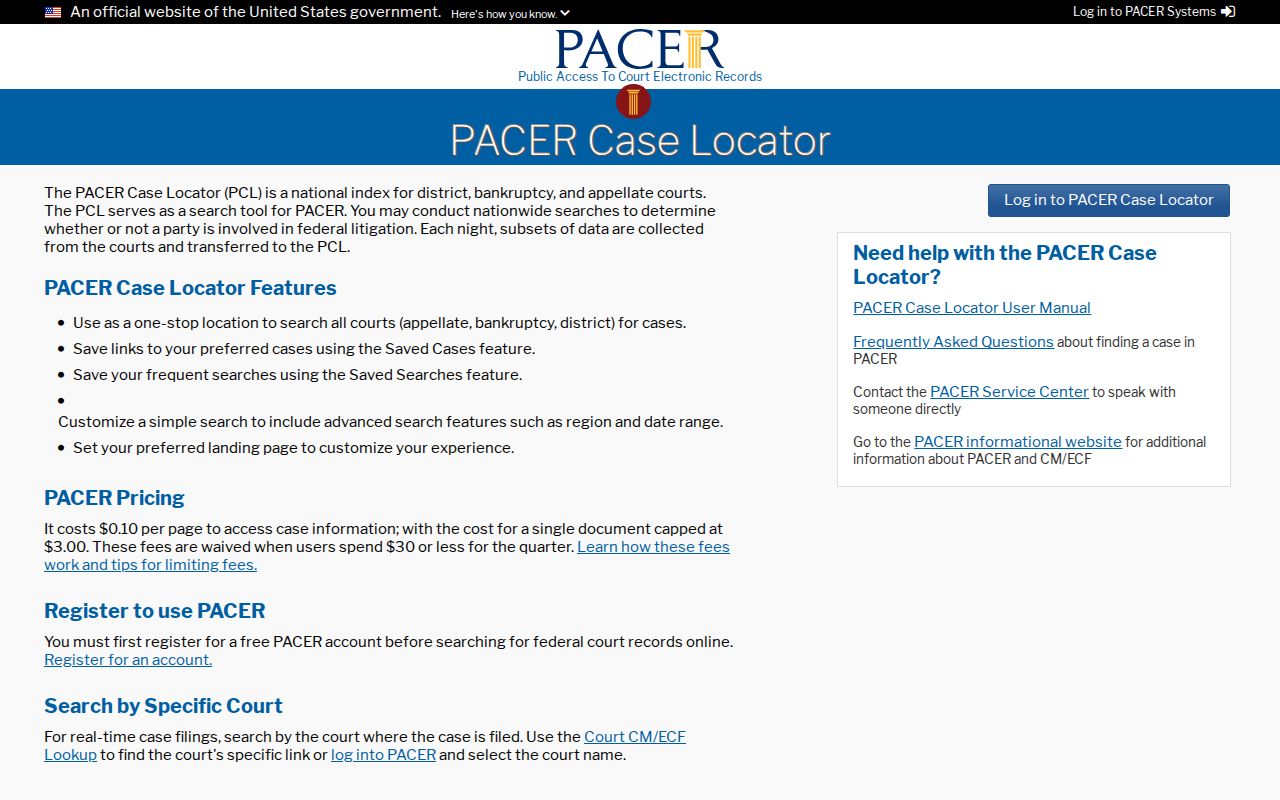 Warren County case search federal PACER Case Locator