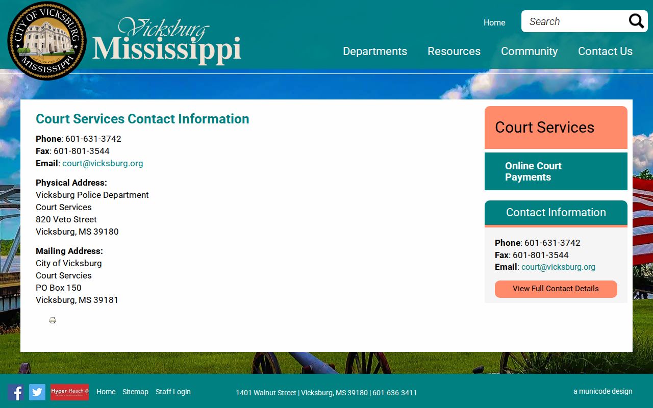 Vicksburg court docket Court Services contact information