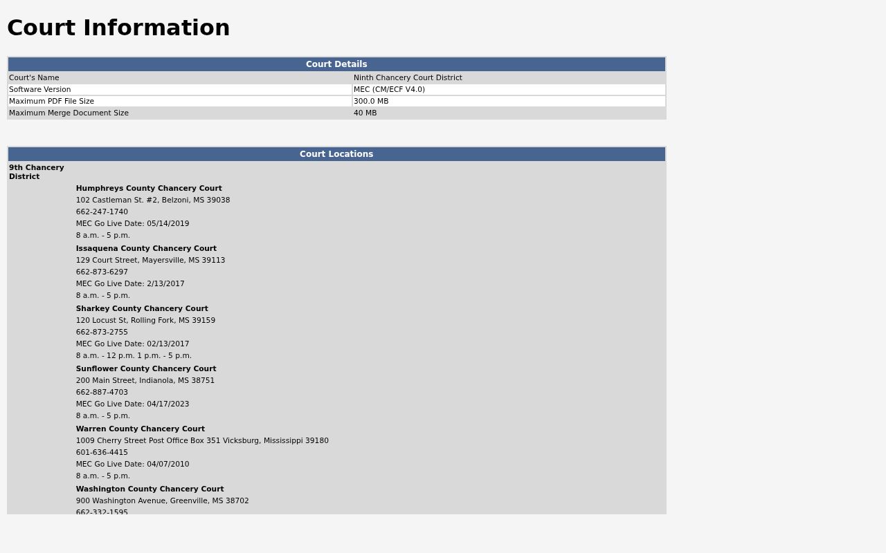 Warren County civil docket Ninth Chancery MEC Court Information
