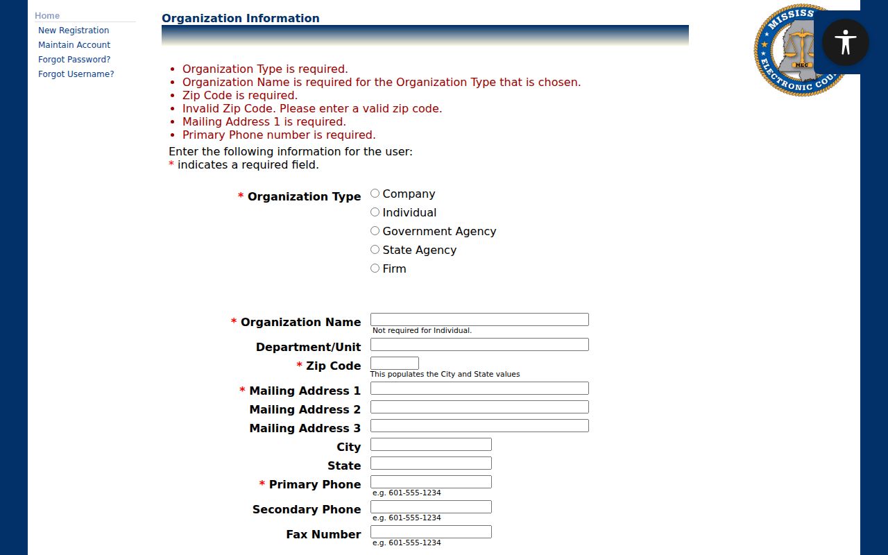 Warren County civil docket PAMEC organization registration page