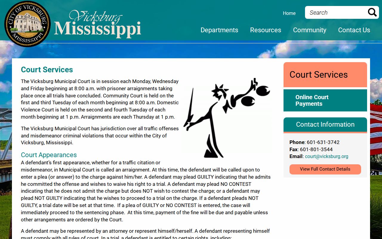 Warren County court calendar information from Vicksburg Court Services