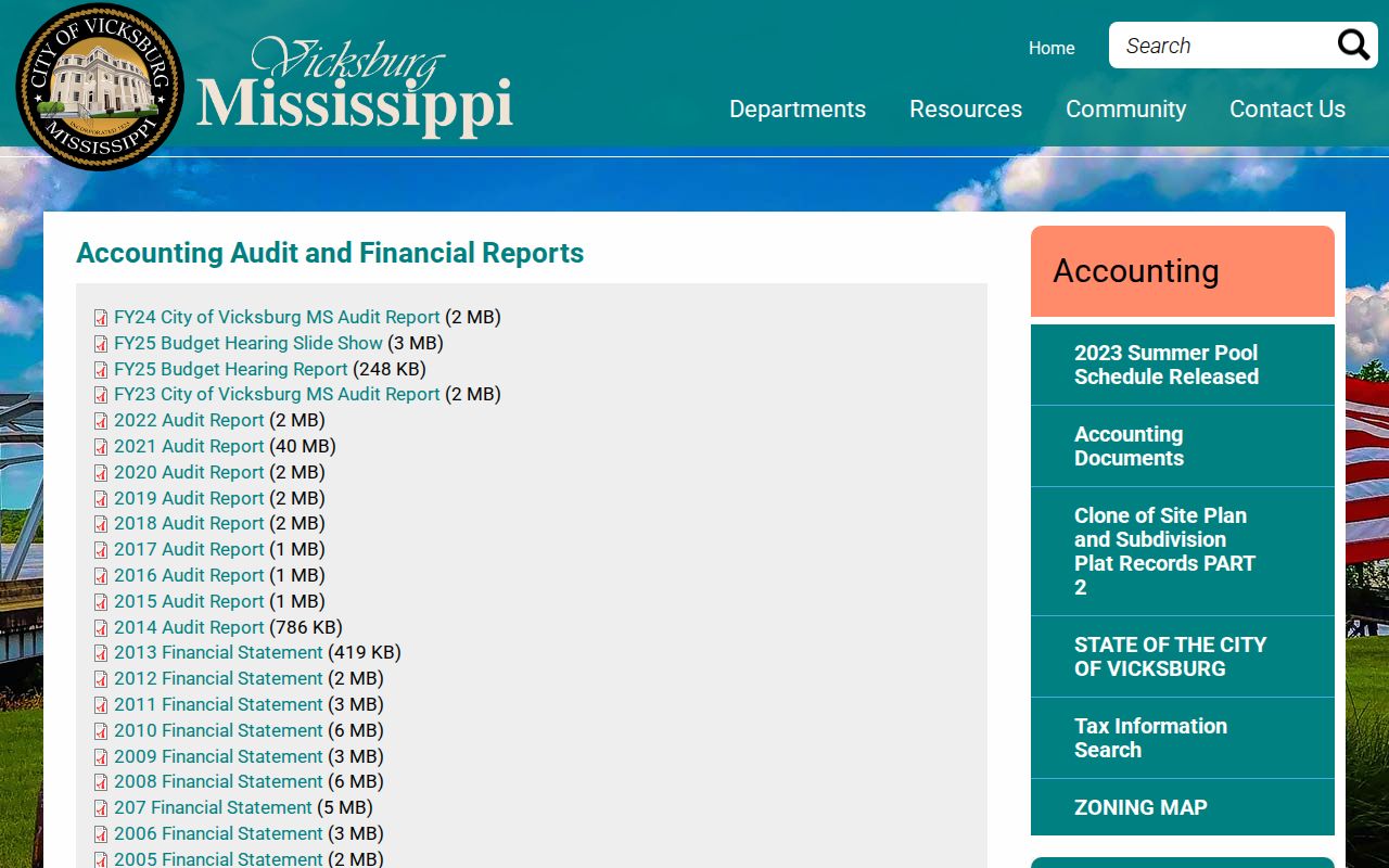 Warren County court records context on Vicksburg audit reports page