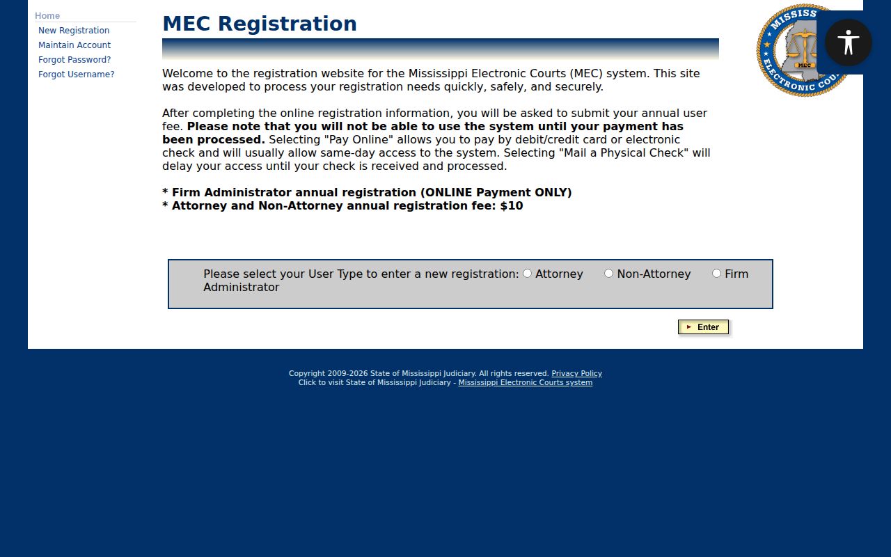 Warren County criminal docket PAMEC public access registration screen
