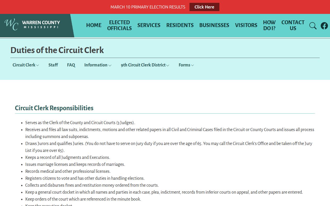 Warren County criminal docket Circuit Clerk duties page