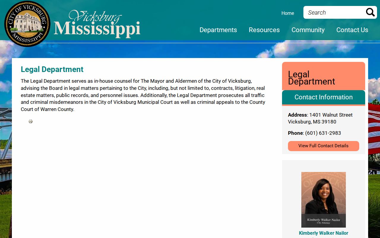 Warren County traffic court records Vicksburg Legal Department page