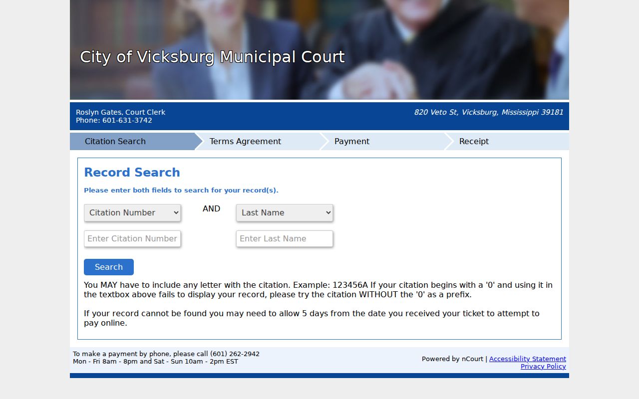 Warren County traffic court records nCourt citation search fields